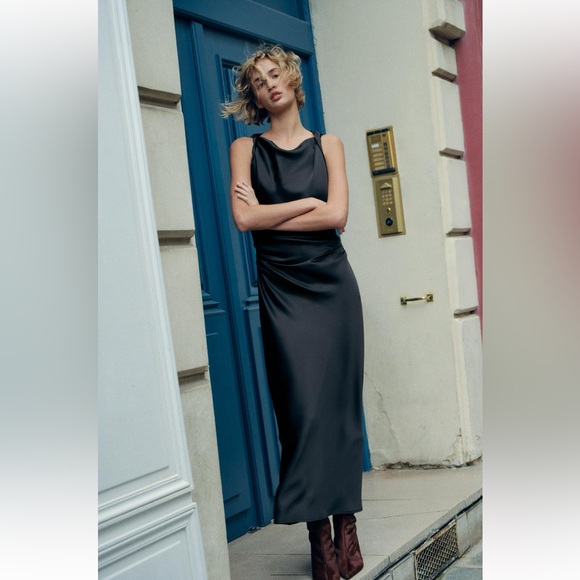 Zara black stain effect dress with twisted strap detail NWT - Picture 2 of 4